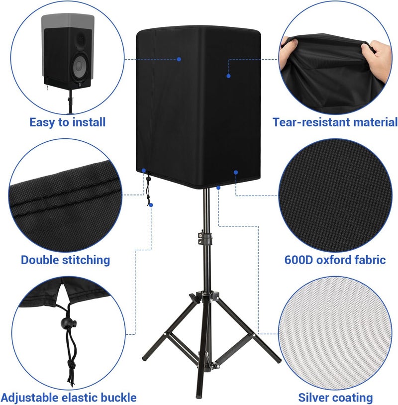 Yexcend Speaker Cover for 15 Inch PA/DJ Powered Speaker Mounted on Stand, Outdoor Speaker Covers UV Protection Water Resistant Dustproof 600D Oxford Cloth(Black) - Image 1